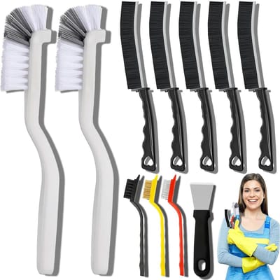 11-delige set kierenzuigborstels met stijve haren | Perfect voor reinigen van keuken, badkamer, hoeken, voegen en gootstenen