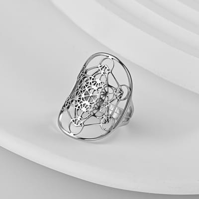 Heilige Geometrie Sieraden Metatron Kubus Ring Engelenzegel Aartsengel Bescherming Statement Uitgeholde Ringen Voor Vrouwen Magisch Hexagram resizable gray