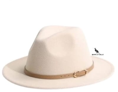 San Vitale® - Fedora Hoed Creme - Festival - Stijlvol - Verstelbare pasvorm - One Size Fits Most - 55-58cm - Polyester - Creme