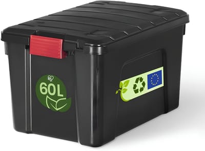 SP® Opbergbox - Opbergdozen - Grote Plastic Opbergdoos - Zwart - 59cm x 40cm x 36cm