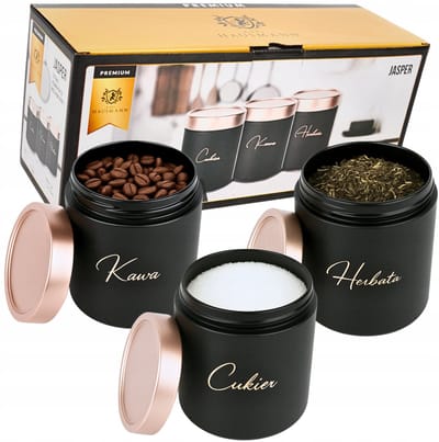 Karl Hausmann Jasper Set: 3 Metal Koffie Thee Suiker Potten - Mat Zwart