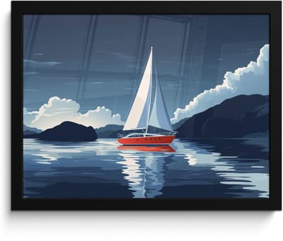 Poster in lijst - Fotolijst 40x30 cm - Posters - Zeilboot - Donkere bergen - Stilte - Posterlijst zwart - Decoratie - Wanddecoratie woonkamer - Muurdecoratie slaapkamer