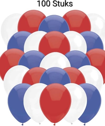100 x Rood/ Wit/ Blauw  Ballonnen 100% biologisch afbreekbaar , 30 cm doorsnee, Koningsdag, Voetbal, Verjaardag, Themafeest, Versiering