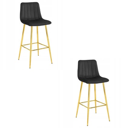 Set van 2 Barkrukken POZZA - Zwart Fluweel - Gouden Metalen Poten - Moderne Barkruk met Rugleuning