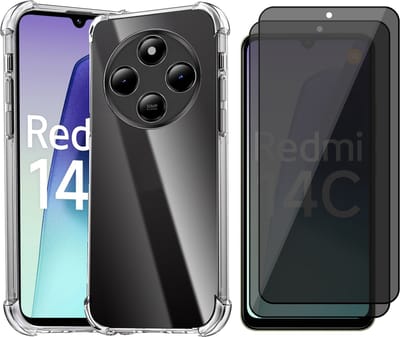 Hoesje geschikt voor Xiaomi Redmi 14C - 2x Privacy Screenprotector Volledig Dekkend Glas - Shockproof Transparant