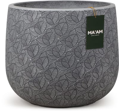 MA'AM Pottery Lara bloempot D23xH20 - grijs - Kleine ronde plantenbak met bladpatroon - Vensterbank pot - Decoratieve vaas