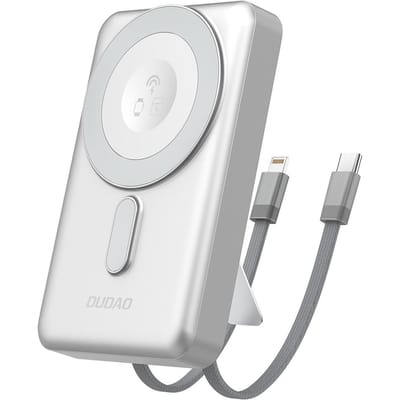 Dudao K29 10000mAh PD 20W MagSafe Powerbank with Metal Case Stand and Built-in USB-C/ Lightning Cables - Silver - 10000 mAh