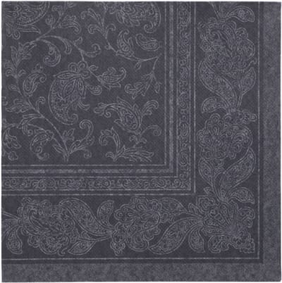 50 Servetten ROYAL Collection 1/4 vouw 40 cm x 40 cm zwart Ornaments