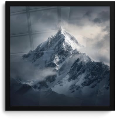 Poster in lijst - Fotolijst 40x40 cm - Posters - Sneeuw - Berg - Wolken - Posterlijst zwart - Decoratie - Wanddecoratie woonkamer - Muurdecoratie slaapkamer
