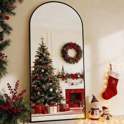 Staande en Hangende Arch Spiegel 165x60cm, Volledige Lengte, Zwarte Metalen Rand