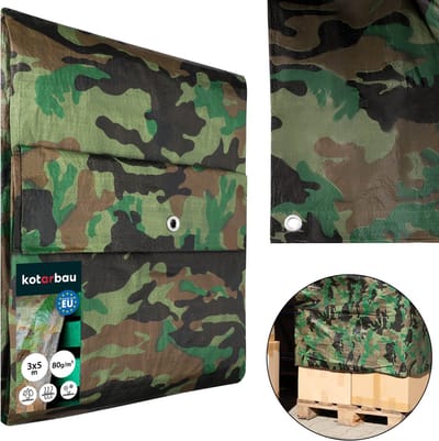 KOTARBAU® Afdekzeil - Polyethyleen - 3 x 5 m - Camouflage - 90 g/m² - Waterdicht - Zeil Afdekking - Beschermzeil voor Meubels - Afdekzeil uv-bestendig
