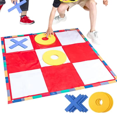 Reuzenzakwerpspel - Buitenspel Tic-tac-toe - Familieactiviteit Buiten - Water- en puntbestendig - 110x110cm Bord - Rood