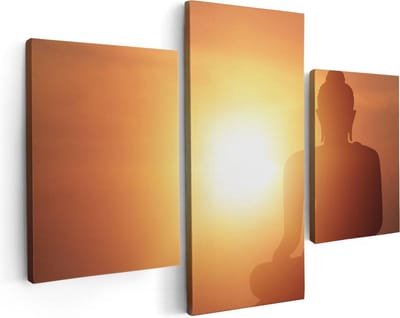Artaza Canvas Schilderij Drieluik Silhouet Van Een Boeddha Beeld Met Zonsondergang - 90x60 - Foto Op Canvas - Canvas Print