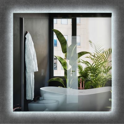 Wallfluent LED Spiegel - Rechthoekige Spiegel Met Verlichting - 50 cm x 50 cm - met koud licht - Woonkamerspiegel - Inloopkastspiegel - Hal - Kaptafel spiegel - Klassieke Spiegel - Wandmontage - Hollywood Make up spiegel - Scandinavische