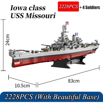 2228 stuks WW2 Militair Model Blokken USS Missouri Slagschip Bouwspeelgoed voor Kinderen Jongens Cadeau MOC Oorlogsschip gray