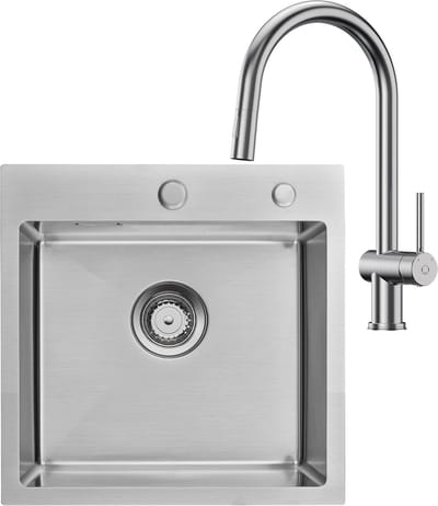 Auralum max Spoelbak Keuken 45x45cm - Spoelbakken Keuken Met Keukenkraan Met Uittrekbare Uitloop - Spoelbak Met Kraangat - Wasbak Keuken - Keuken Gootsteen met Sifon en Afvoerzeefje - RVS
