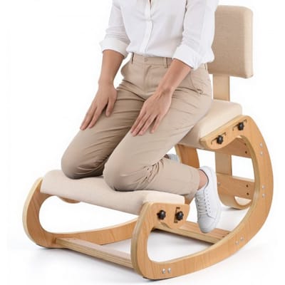 VEVOR Ergonomische knielstoel met dikke, geïntegreerde schuimkussens, houten frame en rugleuning, verstelbare knielkruk voor nek- en rugverlichting, ideaal voor thuis en op kantoor, beige