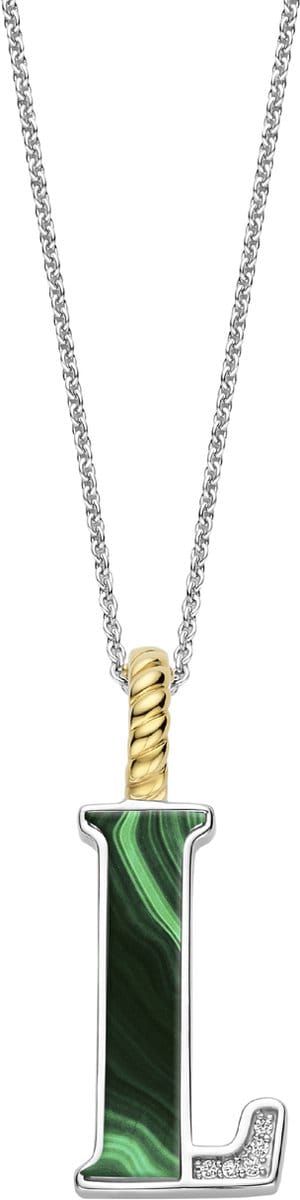 TI SENTO Dames Hanger - 925 zilver - Letter L - Malachiet - 6840MA_L