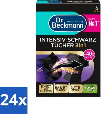 Dr. Beckmann - Kleurverzorging - Intensive Black 2 in 1 - Donkere Was - 6 Doekjes - Voordeelverpakking - 24 stuks