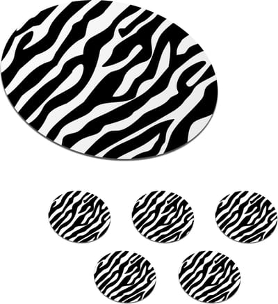 Onderzetters voor glazen - Rond - Dieren - Zebra - Design - 10x10 cm - Glasonderzetters - 6 stuks