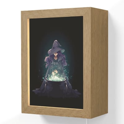 Wandlamp 15x20 cm - Oplaadbaar - Heks - Magie - Heksenketel - Paars - Wandlampen binnen woonkamer - Slaapkamer lamp met kabel - Decoratieve nachtlamp - Vloerlamp snoer