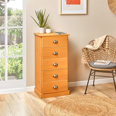 Commode PARIS met 5 lades en schelpvormige handgrepen, gebeitst/gewaxt