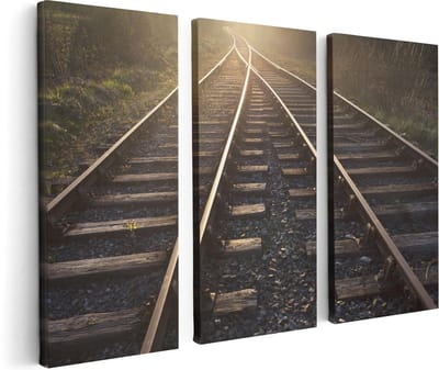 Artaza Canvas Schilderij Drieluik Twee Kruisende Rails Spoorwegen - 120x80 - Foto Op Canvas - Canvas Print