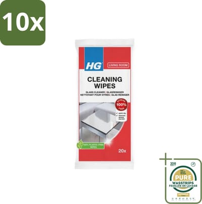 10 x HG - Woonkamer - Glasreinigingsdoekjes - Reinigt Streeploos - 20 Doekjes - Grootverpakking - Glas Reinigen - Spiegel Reinigen - Streeploos Schoonmaken - Vet En Vuil Verwijderen - Glasdoekjes