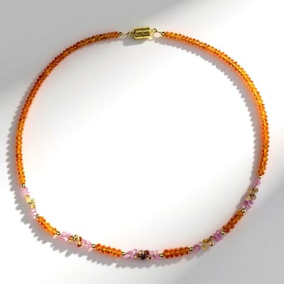 Cavill - Zilveren Halsketting 925 Sterling - Mandarijn Granaat 63,43 ct - Gele Zirkonen 8,55 ct - Elegante Edelsteen Ketting 45 cm