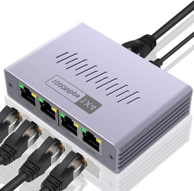 Netwerk Splitter - Ethernet Kabel Verdeler - Meerdere Apparaten - 1 tot 4 poorten - 1000Mbps Snelheid - Grijs