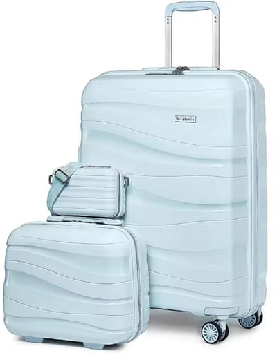 Lifero 3-delige Kofferset - Koffer Set met Spinwielen - Handbagage - Make-up Tas - Draagtas met Band - Licht Blauw - Uitschuifbaar
