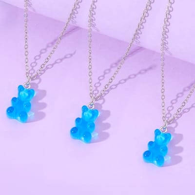 BFF Ketting voor 3 met Gummy Bear Blauw - Zilverkleurig Koord - Vriendschapsketting Cadeau voor Twee - Pax Amare