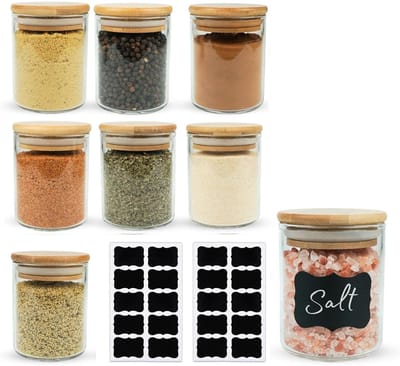 Luchtdichte glazen voorraadpot - 8 stuks - bamboedeksel - 250 ml