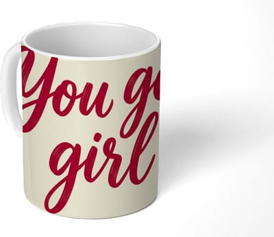 Mok - Koffiemok - you go girl - Rood - Wit - Mokken - 350 ML - Beker - Koffiemokken - Theemok - Mok met Tekst