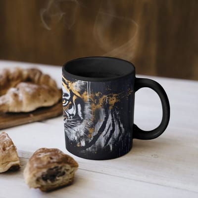Magische Mok - Foto op Warmte Mokken - Koffiemok - Tijger - Verfspatten - Goud - Magic Mok - Beker - 350 ML - Theemok