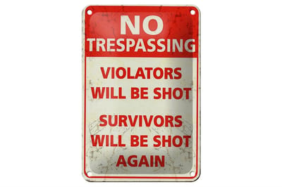 Blechschild Retro 12x18cm No trespassing violators be shot