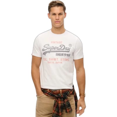 Superdry witte heren t-shirt   Ronde hals   Regular fit   Tekst patroon   Korte mouw Wit XXXL