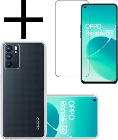 Hoesje - Met Screenprotector - Geschikt voor OPPO Reno 6 - Sterk & Shockproof - Back Cover - Siliconen Case - Telefoon Hoes - Transparant