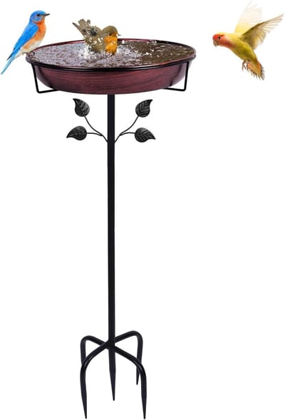 Dailygoods - Staande vogeldrinkbak, 80 cm, vogelbad voor buiten, tuin, afneembaar vintage metalen vogelbad voor tuindecoratie en outdoor patio, vogelvoer, winterbestendig, waterschaal (antiek brons)
