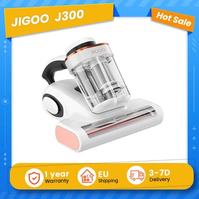 JIGOO J300 Dual-Cup Smart Mite Cleaner met 13KPa zuigkracht, huisstofmijtensensor, metalen borstelrol, 55 ℃   Hete lucht, 500W, 13KPa zuigkracht, 0,38L stofbeker capaciteit, 220V-240V, 50/60Hz