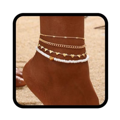 aladdien - Boho Gelaagde Enkelbanden - Gouden Hart Enkelarmband - Vrije Maat - Kralen Enkelbandje - Voet Sieraden voor Vrouwen en Meisjes
