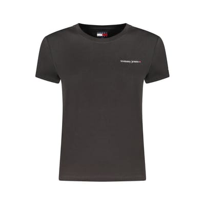 Tommy Hilfiger Dames T-shirt - Large - Korte Mouwen - Casual Shirt Katoen - Zwart