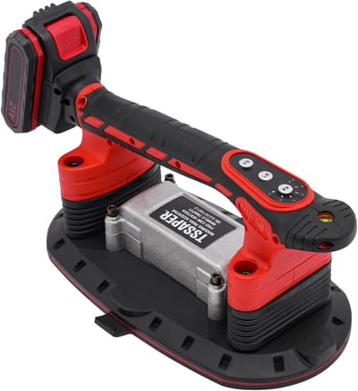 Elektrische Tegelzuiger - Vacuüm Tiltool - Efficiënt Tegelen - 6 Snelheden Instelbaar - 28cm Zuignap - Zwart Rood