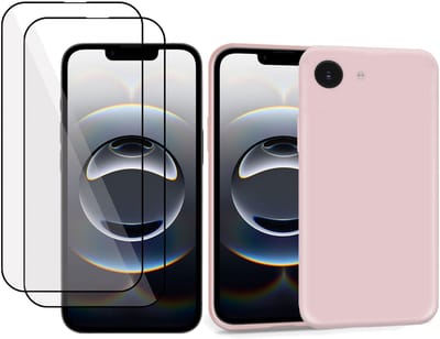 ChiGuard Suède Hoesje & 2xScreenprotector geschikt voor iPhone 16e – Full Cover Gehard Glas – Back Cover Case Roze