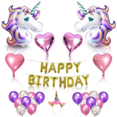 Unicorn feestversiering - Ballonnen pakket - Roze - Ballonnen - Unicorn diadeem - Slinger - Happy Birthday - Party - Kinderfeestje - Compleet pakket - CHPN