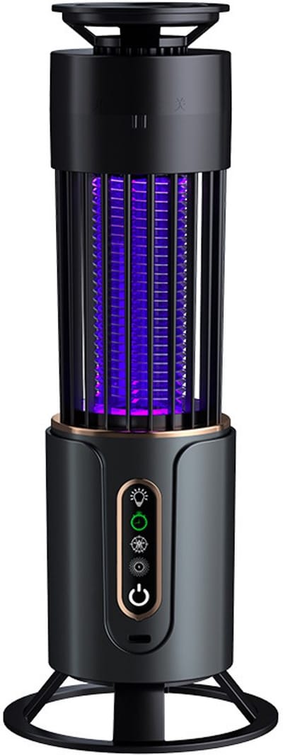 Muggenlamp - Muggenval - Elektrische muggenverdelger voor binnen -LED-muggenlamp -Timer met 3 standen - Oplaadbaar via USB -Wandmontage mogelijk - Ideaal voor binnen, slaapkamers, terrassen & op de camping - 11 x 11 x 28,9 cm - Grijs