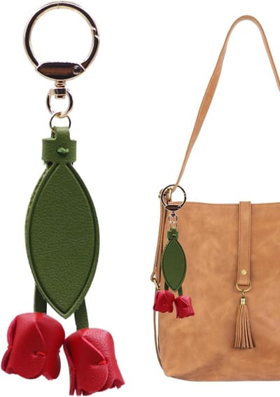 Bloem sleutelhanger - Tas decoratie - Tas personaliseren - Leren bloem design - 16 cm lengte - Multicolor
