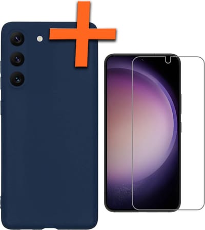 Hoes - Met Screenprotector - Geschikt voor Samsung Galaxy S23 - Sterk & Shockproof - Back Cover - Siliconen Case - Telefoon Hoes - Donkerblauw