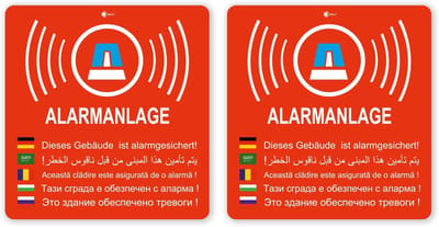 Waarschuwingsstickers Alarm Systeem - Beveiligingsstickers - Object Beveiliging - Dubbelzijdig Zichtbaar - 6x6.3cm - Rood