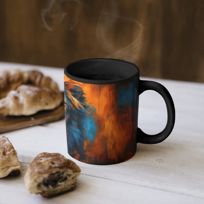Magische Mok - Foto op Warmte Mokken - Koffiemok - Schilderij - Leeuwenkop - Oranje - Magic Mok - Beker - 350 ML - Theemok